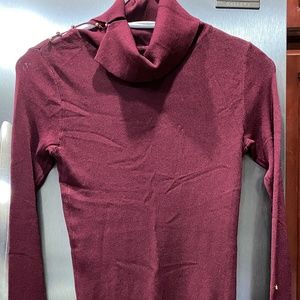 Club Monaco maroon long sleeve pullover sweater top turtleneck fold - XS